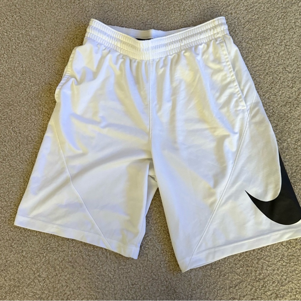 Nike Men's White Shorts with Black Swoosh